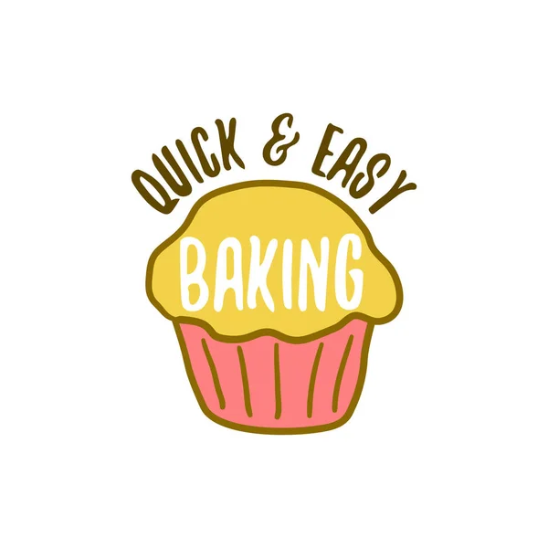 Etiqueta de produto de mistura de cozimento rápida e fácil com cupcake — Vetor de Stock