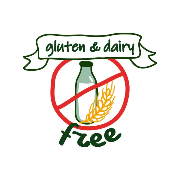 Glutén- és tejtermékmentes termék, matricatervezés — Stock Vector