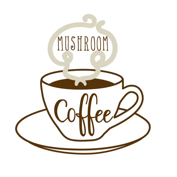 Naklejka na kawę grzybową, wzór etykiety produktu kawiarni — Wektor stockowy