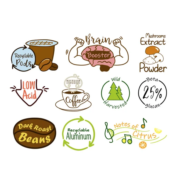 Etiqueta engomada producto café calidad conjunto — Vector de stock