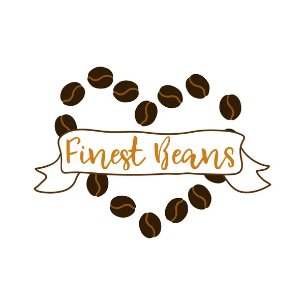 Finest beans sign at coffee beverage label — Stock Vector