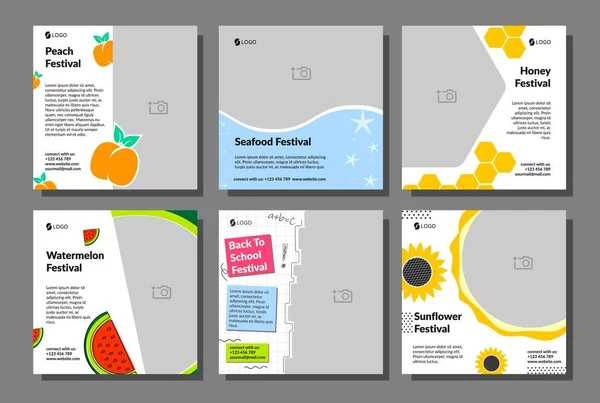 Brochure Template Set Peach Seafood Festival Honey Watermelon Fes Back —  Vetores de Stock