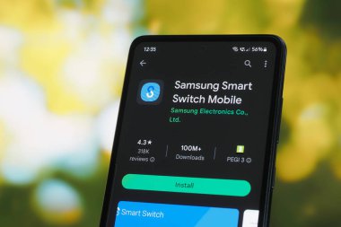 Galati, Romania - July 11, 2022: Samsung Smart Switch application available on Google Play Store for Android