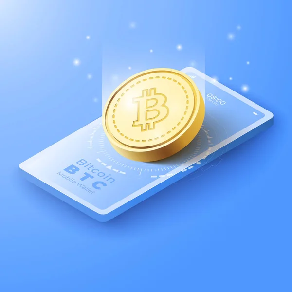 Bitcoin Btc Crypto Monnaie Sur Fond Mobile Illustration Vectorielle Bannière — Image vectorielle