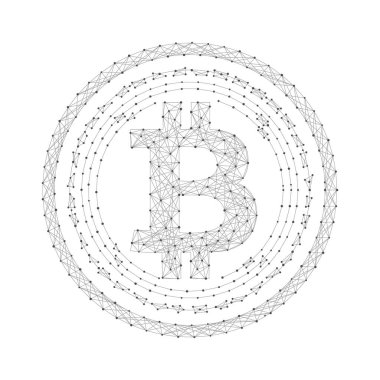 Çizgi ve nokta tasarımlı şifreli para birimi. Zincirleme teknoloji geçmişi. vektör illüstrasyonu