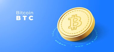 Bitcoin BTC kripto para birimi, Dijital finans parası, Teknolojiyi ademi merkeziyet, çizgi nokta bağlantılı vektör çizimi