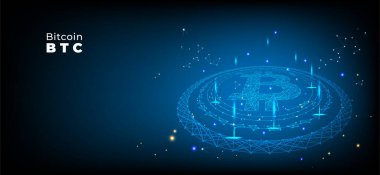 Bitcoin BTC kripto para birimi, Dijital finans parası, Teknolojiyi ademi merkeziyet, çizgi nokta bağlantılı vektör çizimi
