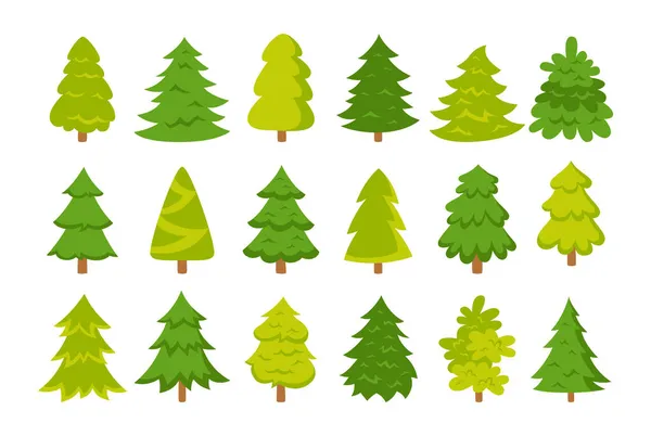 Conjunto de árboles de Navidad símbolo de Año Nuevo árboles verdes tradicionales tarjeta de felicitación de Navidad — Archivo Imágenes Vectoriales