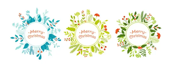 Noel çemberi çerçeve selamlaması yeni yıl xmas arkaplanı veya kartı ayarlandı — Stok Vektör