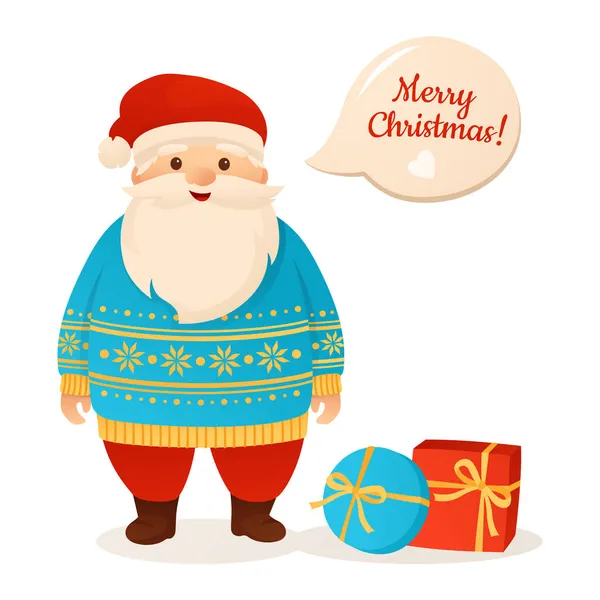 Papai Noel caixa de presente caixa de discurso cômico bolha Natal cartão surpresa — Vetor de Stock