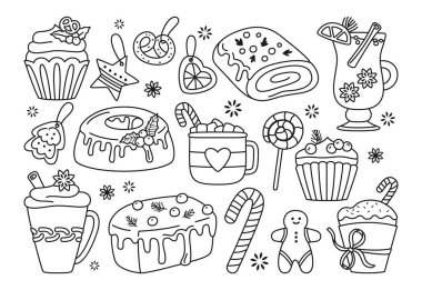 Noel tatlıları karalama seti, zencefilli kek, lolipop noel.