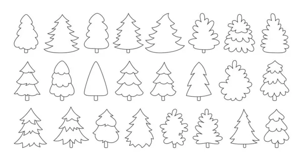 Christmas tree doodle set New Year outline symbol traditional xmas sketch — Stock Vector