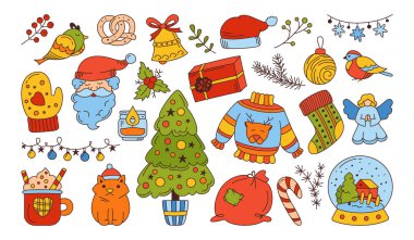 Noel karalaması renkli set Yeni Yıl Noel Baba çizimi kart tasarımı