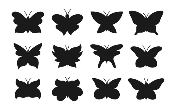 Farfalla nero silhouette set falene astratto stilizzato contorno simbolo vettore — Vettoriale Stock