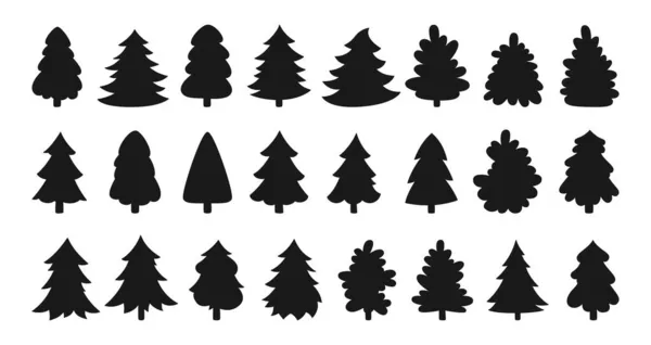 Χριστουγεννιάτικο δέντρο μαύρο σιλουέτα σύνολο Πρωτοχρονιάτικο σύμβολο παραδοσιακά Χριστούγεννα — Διανυσματικό Αρχείο