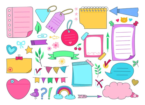 Sketch pegajoso cuaderno de papel doodle set notas elementos planificación diario de la memoria — Vector de stock