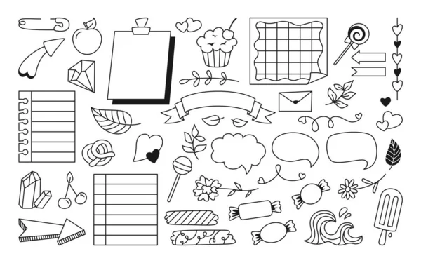 Sketch pegajoso cuaderno papel doodle set planificación marco en blanco bloc de notas — Vector de stock