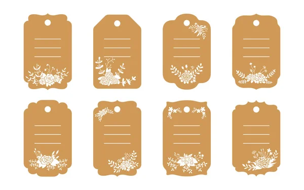 Etiquetas em branco modelo marrom conjunto artesanato flor tag —  Vetores de Stock