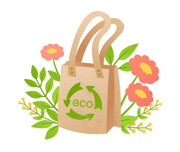Sac à provisions en tissu écologique zéro déchet réutilisable recycler sac à provisions en coton écologie protection style de vie — Image vectorielle