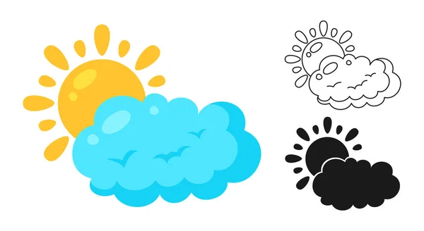 Набір значків сонячної хмари лінія силует мультфільм хмарний символ природи вектор погоди — стоковий вектор
