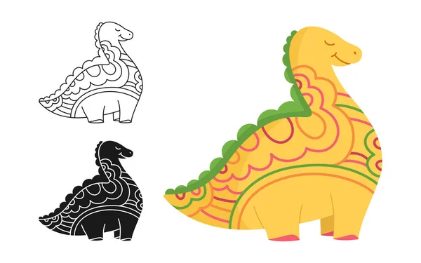 Персонаж динозавра мультяшна марка каракулі набір рептилій динозавра дитячий трафаретний принт вектор — стоковий вектор