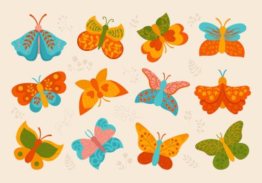 Kelebek egzotik süslemeler zarif güveler biçimlendirilmiş tropikal böcekler parlak kanat vektörü