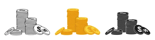 Gouden munt stapel cartoon of stempel doodle overzicht set nette accumulatie financiën betaling vector — Stockvector