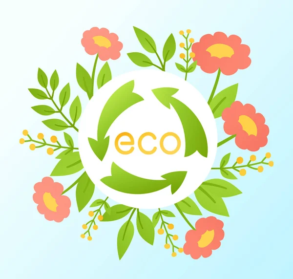 Geen afval recycling teken eco achtergrond trendy hergebruik symbool groen eco bladeren vector — Stockvector