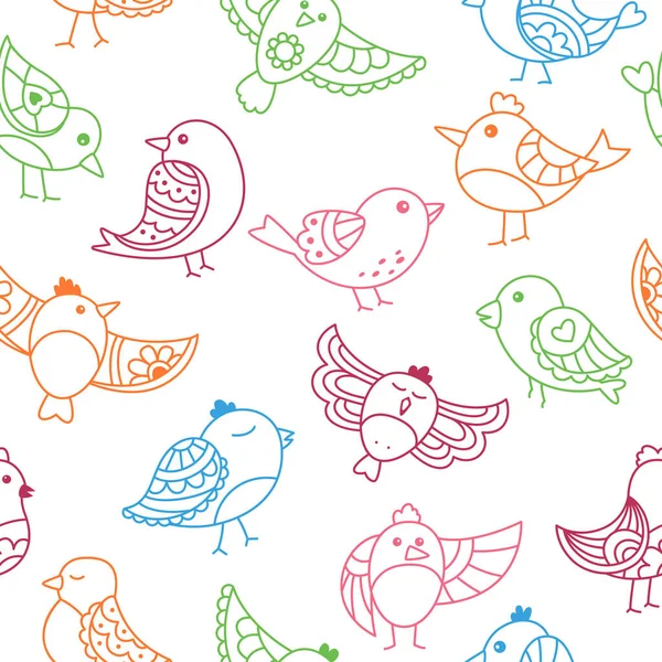 Doodle bird wrapper ornament outline seamless pattern comic birds scrapbook paper clipart vector — Stock Vector