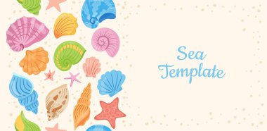 Deniz kabukları karikatür şablonu arka plan okyanus düz arkaplan deniz dikişsiz defter çizimi vektörü