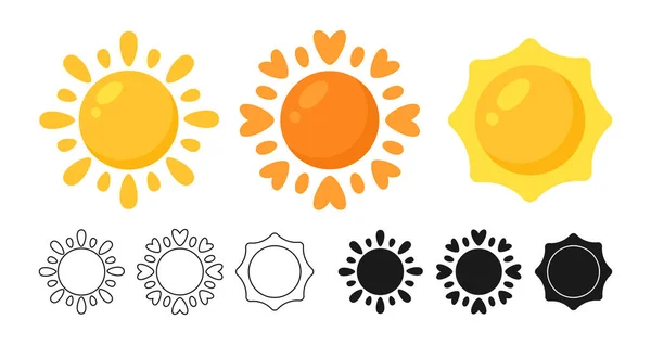 Icône de soleil ensemble silhouette dessin animé symbole élément météorologique infographie signe — Image vectorielle
