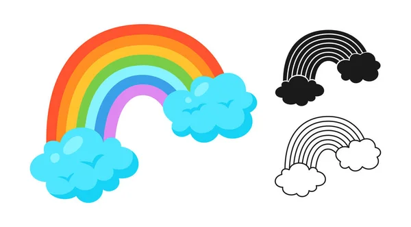 Веселка і хмарний значок набір лінії силует мультфільм символ погоди елемент метеорологічної інфографіки — стоковий вектор