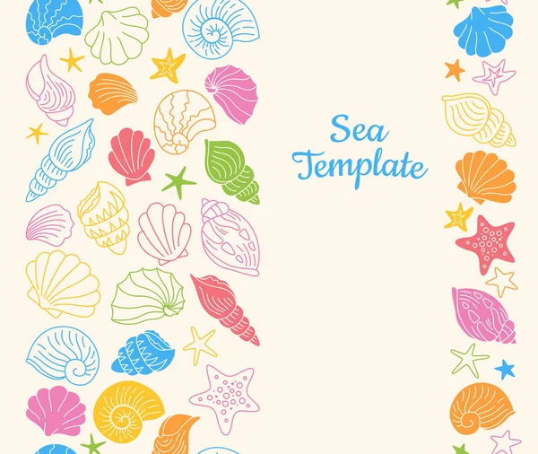 Seashells doodle template background ocean backdrop marine seamless pattern scrapbook design vector — Stockový vektor