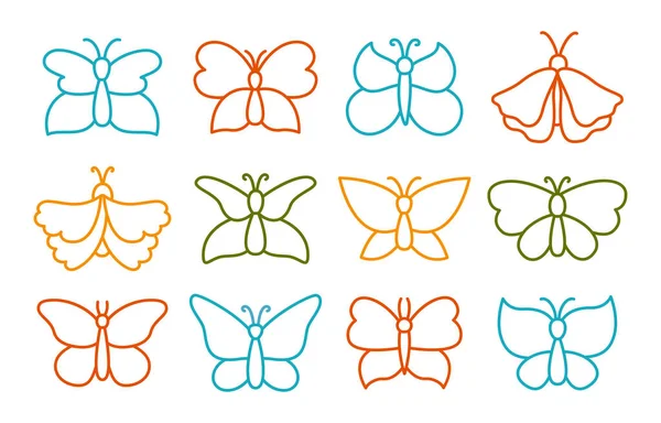 Borboleta símbolo conjunto ícone traças estêncil desenho criança ilustração tropical inseto contorno asas —  Vetores de Stock