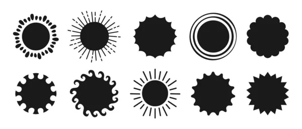 Soleil silhouette timbre noir pochoir mis été symbole icône soleils collection clipart vecteur — Image vectorielle