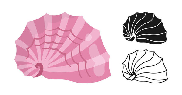 Marine seashell cartoon stamp outline sign ocean set seashell mollusk conch sink water design vector
