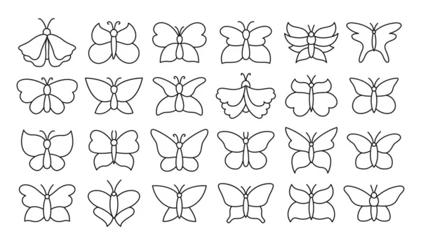 Conjunto de ícones borboleta. Linha doodle elegante traças exóticas desenho asas coleção vetor —  Vetores de Stock