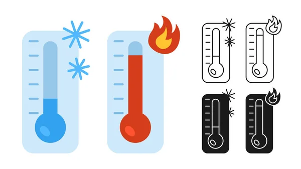 Icono de temperatura equipo de símbolo de conjunto frío caliente muestra de medición de temperatura colección — Archivo Imágenes Vectoriales