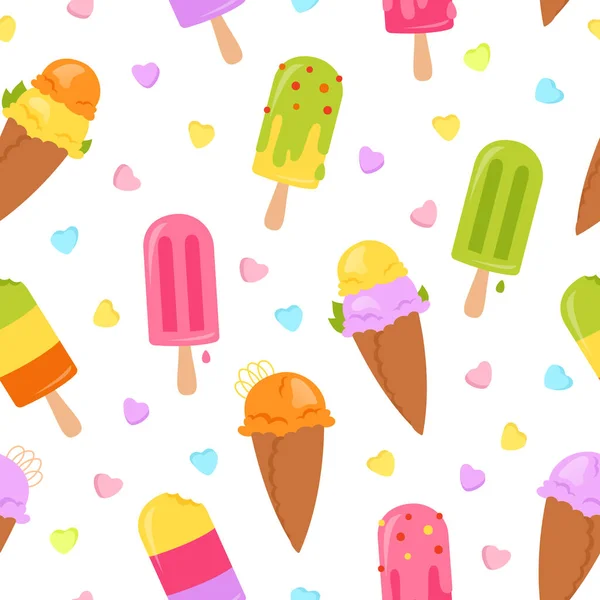 Мороженое мультфильм обои бесшовный узор конус ваниль кавайи повторять вектор размера бумаги украшения — стоковый вектор