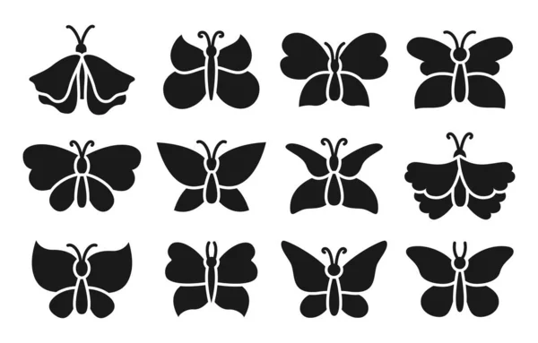 Farfalla esotico timbro ornato set per scrapbook stencil segno forma falene raccolta simbolo vettore — Vettoriale Stock
