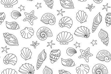 Deniz kabukları karalama duvar kâğıdı okyanus deniz yıldızı yumuşakçaları kabuklu deniz kabuğu çizim defteri dikişsiz desen
