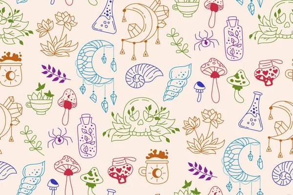 Mystic doodle περιτύλιγμα μαγεία λεύκωμα χαρτί πνευματικό boho αδιάλειπτη μοτίβο διάνυσμα εκτύπωσης — Διανυσματικό Αρχείο