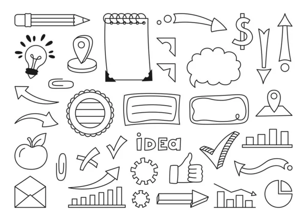 Social media disegnato doodle schizzo linea elementi grafico grafico simbolo studio creatività lavoro concetto — Vettoriale Stock