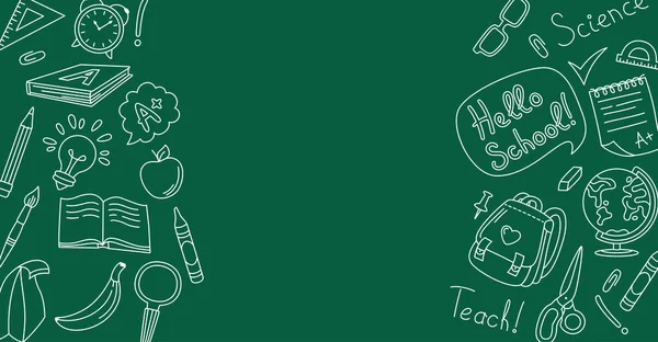 Torna a scuola doodle linea banner modello lavagna scuola di apprendimento lavagna bambino vettore — Vettoriale Stock