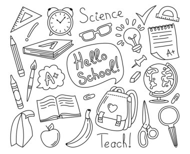 Okulun karalama çizgisi. Öğrenme, eğitim, konsept nesneler.