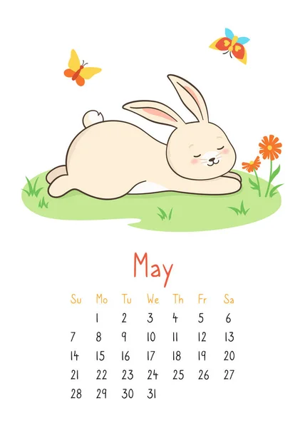 カレンダー2023ウサギのページプランナー主催ウサギの子供らしいキャラクター睡眠ウサギベクトルポスター — ストックベクタ