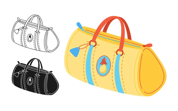 Bolsa de viaje etiqueta símbolo conjunto equipaje línea simple signo equipaje maleta viaje turismo retro viejo icono — Vector de stock