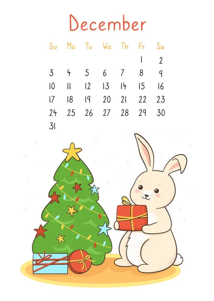 Kalender 2023 konijn kalender pagina december planner Bunny boom Vrolijk Kerstfeest Nieuwjaar haas vector — Stockvector