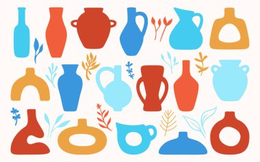 Seramik çömlek vazo şeklindeki kavanoz şeklindeki siluet Cozy ev dekorasyonu boho çanak çömlek yaprakları.