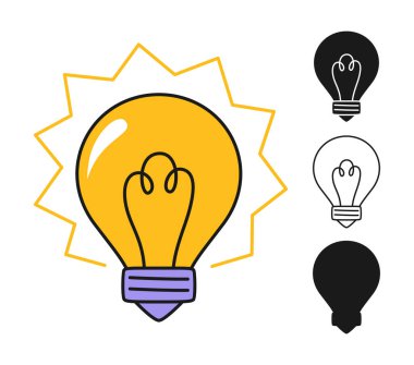 Retro ampul simgesi, cam lamba damgası karalama silueti ampul parlaklık sembolü yaratıcılık fikri